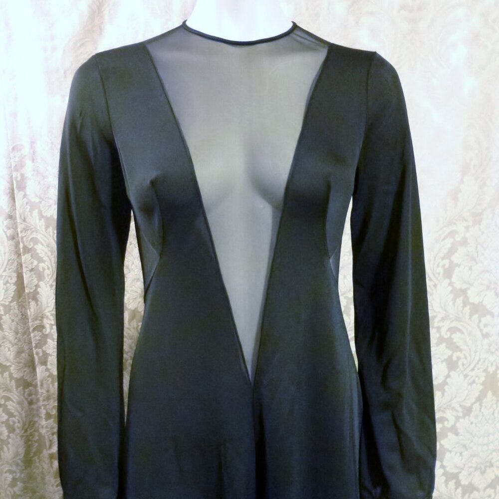 1970's Plunge Front Sheer Black Silk (y) Slip Dress Negligee by Ralph Montenero